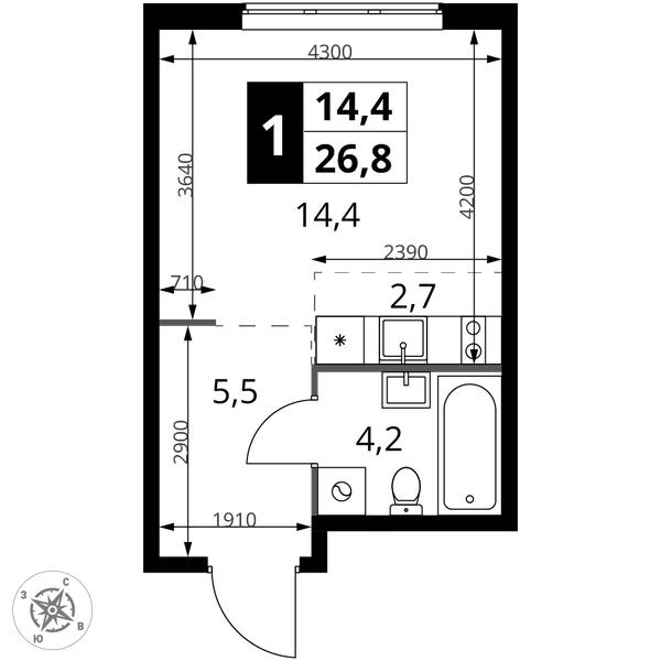 студия 26,8 м²