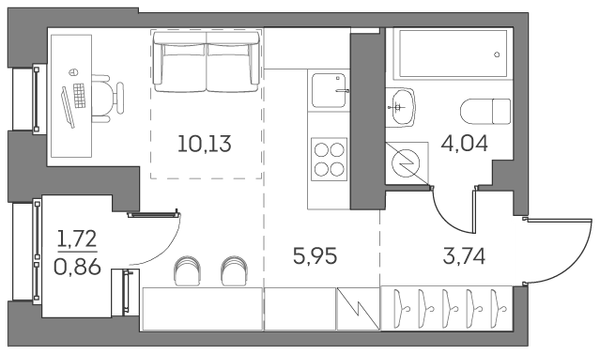 1-комн 24,7 м²