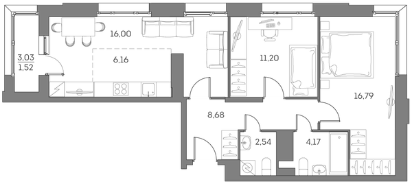 3-комн 67,1 м²