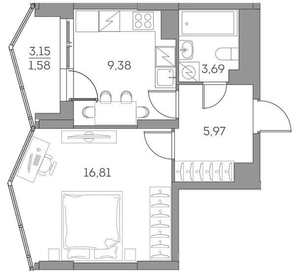 1-комн 37,4 м²