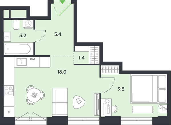 1-комн 37,5 м²
