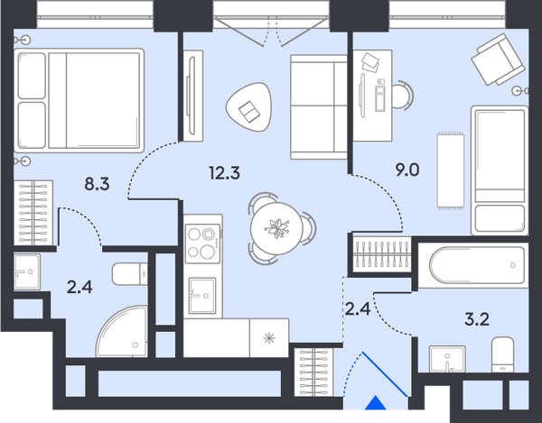 2-комн 37,6 м²