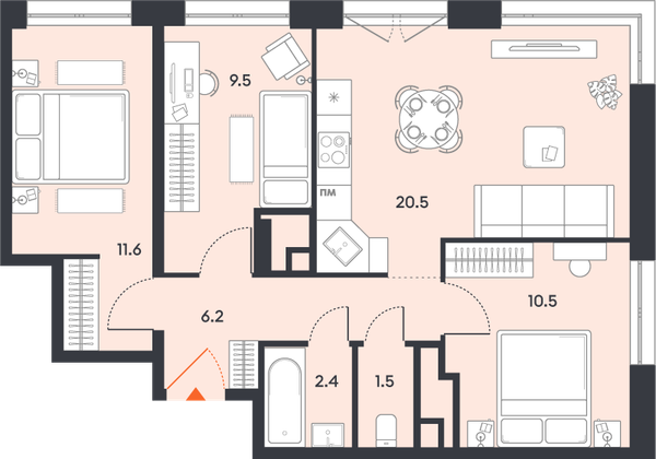 3-комн 62,2 м²