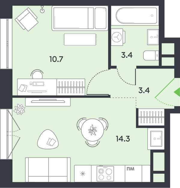 1-комн 31,8 м²