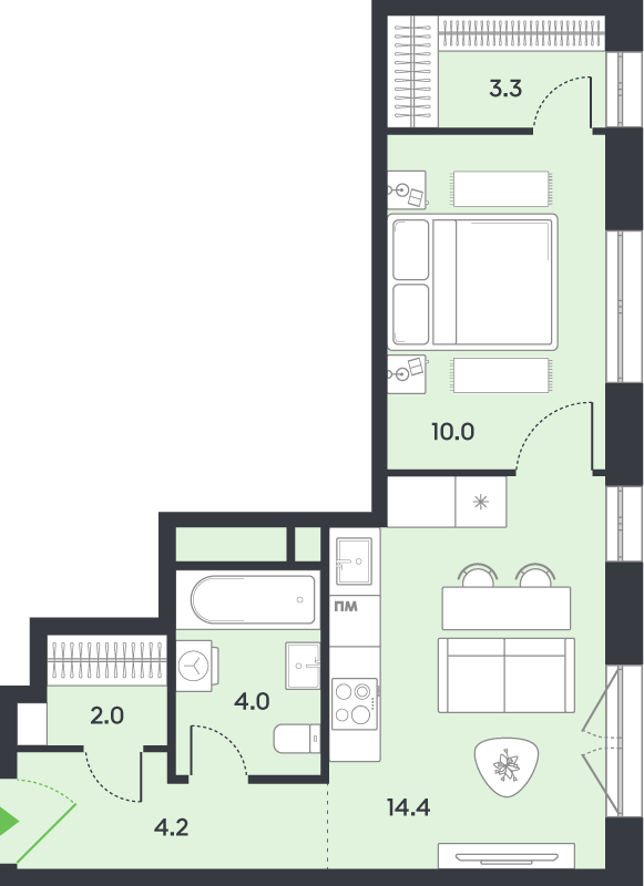 1-комн 37,9 м²