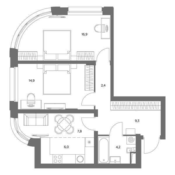 3-комн 61,5 м²