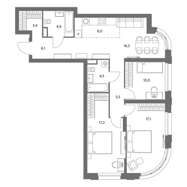 4-комн 90,8 м²