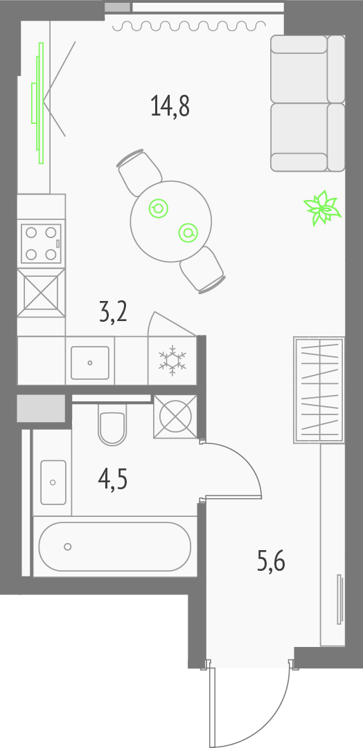 студия 28,1 м²
