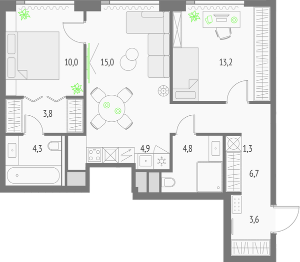 2-комн 68,6 м²