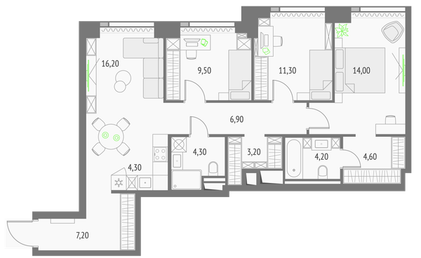 3-комн 85,6 м²